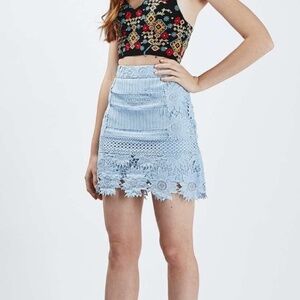 TopShop Floral Lace A-Line Skirt Lined Size 6 Blue